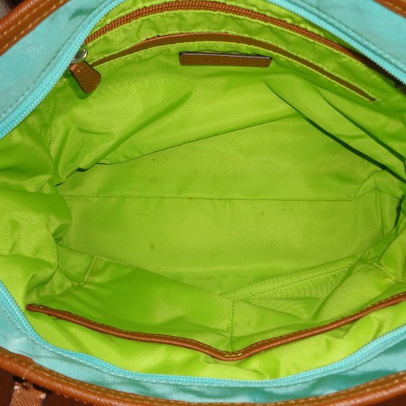 MICHAEL KORS Turquoise Canvas & Leather Shoulder Purse Handbag - Picture 6 of 8